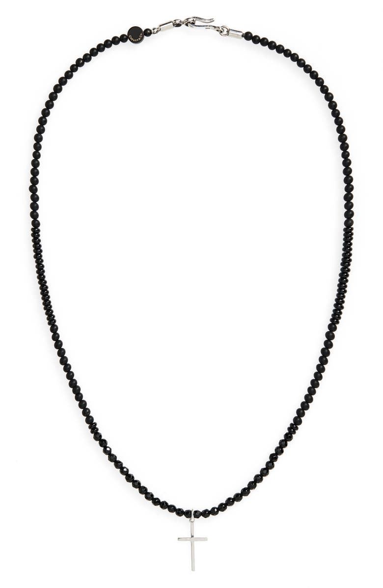 Caputo & Co. Beaded Cross Pendant Necklace, Main, color, Black Onyx