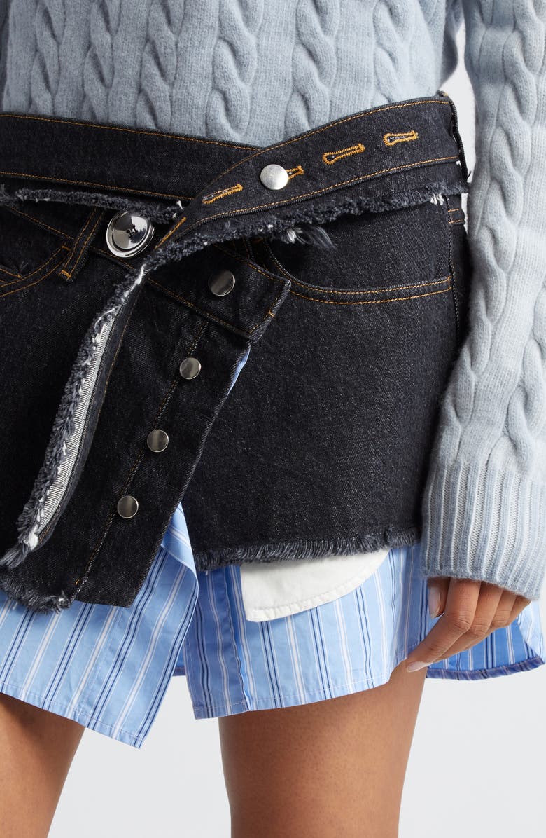 Meryll Rogge Stripe Cotton Poplin & Denim Wrap Miniskirt, Alternate, color, 