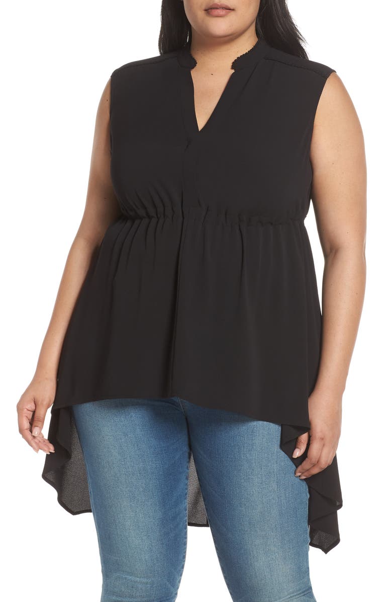 Vince Camuto Split Neck High/Low Blouse, Main, color, 