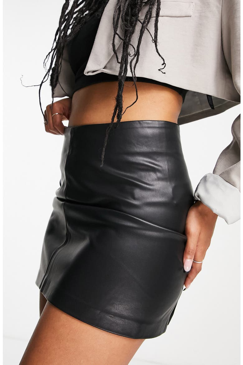 Faux Leather Mini Skirt, Alternate, color, BLACK