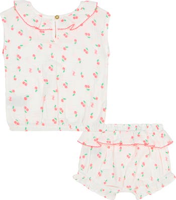 2-Piece Ruffle Trim Cherry Print Set