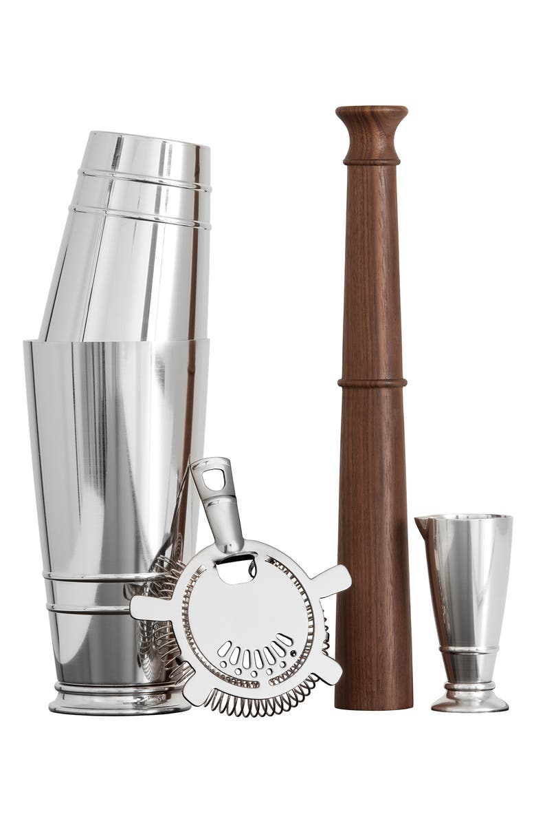 Fortessa Crafthouse 4-Piece Cocktail Shaker Set, Main, color, Silver