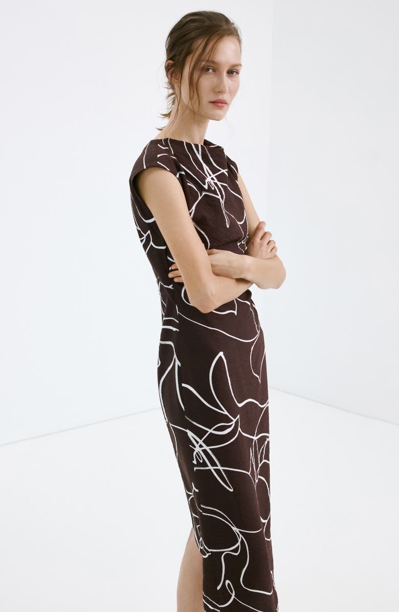 MANGO Print Ruched Midi Dress, Alternate, color,