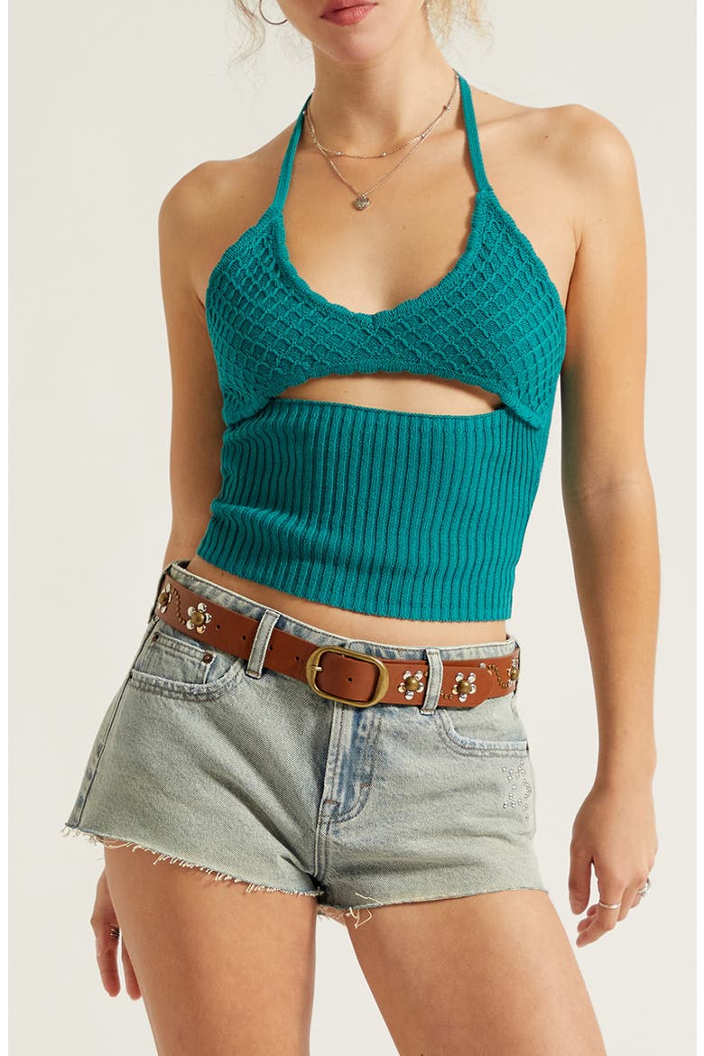 Serafina Knit Halter Neck Crop Tank, Main, color, TEAL