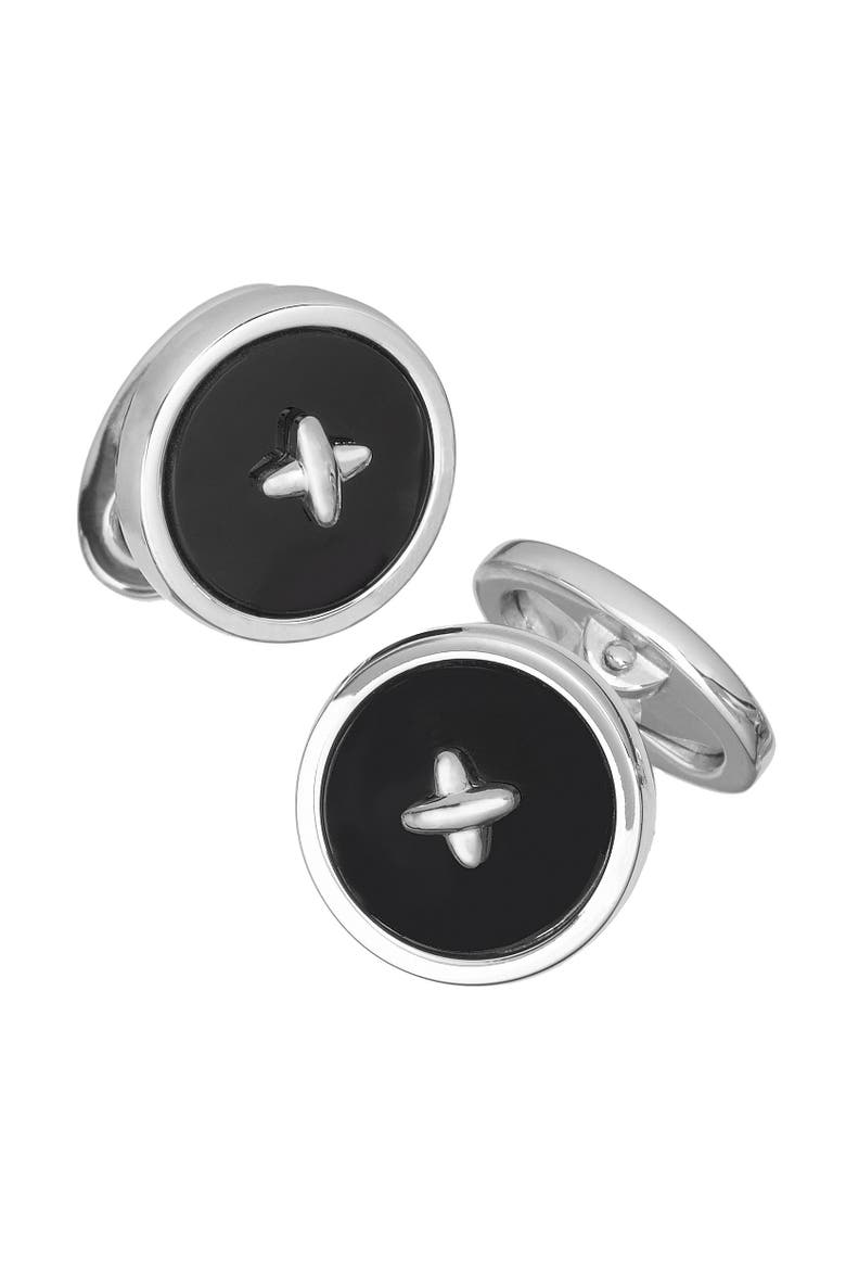 Gemstone Button Sterling Cufflinks, Main, color, BLACK