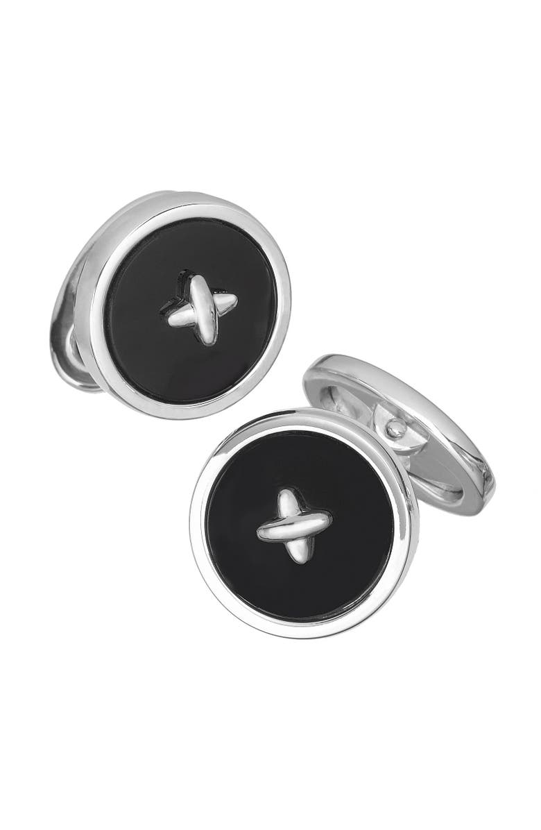 Jan Leslie Gemstone Button Sterling Cufflinks, Main, color, Black