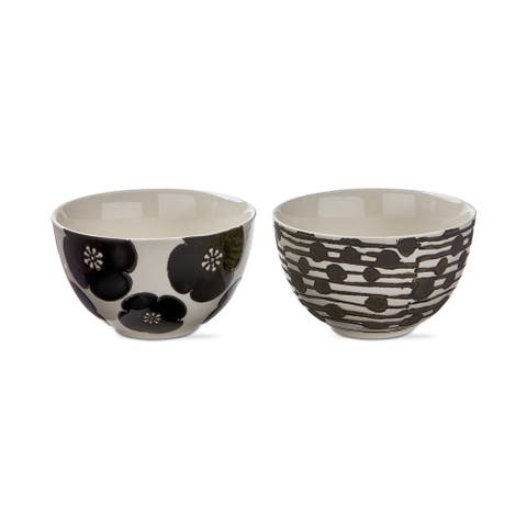 Flower Dot Ceramic Snack Bowls Set of 3 Black Multi