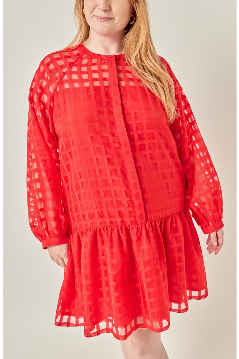 Check Organza Minidress, Alternate, color, RED