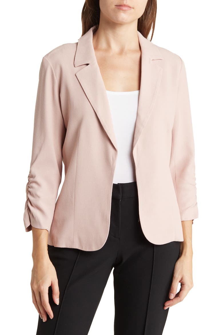 Ruched Sleeve Jacket, Main, color, PINK ADOBE