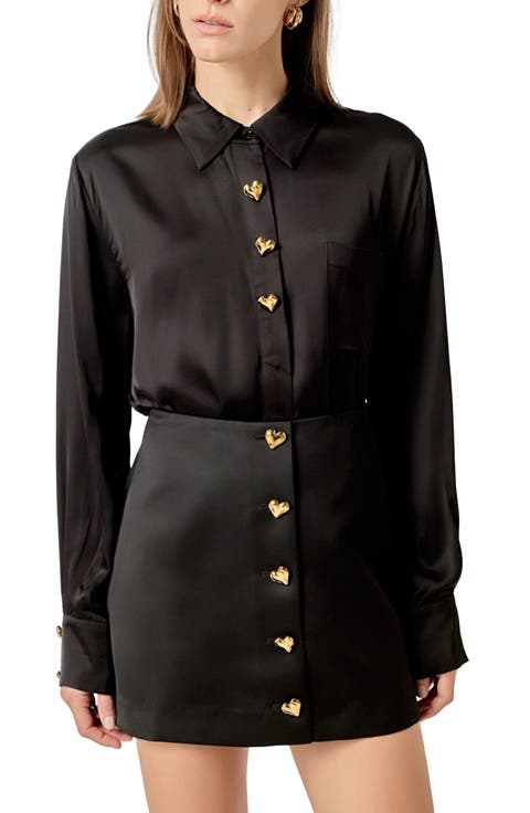 Heart Button Up Satin Shirt