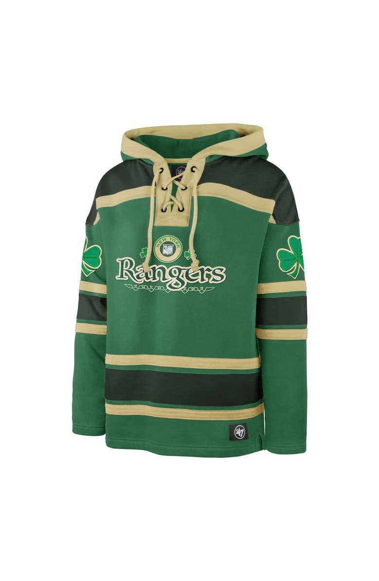 '47 Men's '47  Kelly Green New York Rangers St. Patrick's Day McLucky Superior Lacer Pullover Hoodie, Alternate, color, 