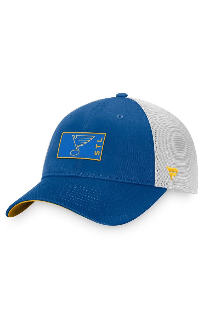 FANATICS Men's Fanatics Branded Blue/White St. Louis Blues Authentic Pro Trucker Snapback Hat, Main, color, Blue