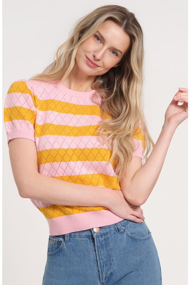 Pointelle Puff Sleeve Sweater, Alternate, color, PINK/ ORANGE