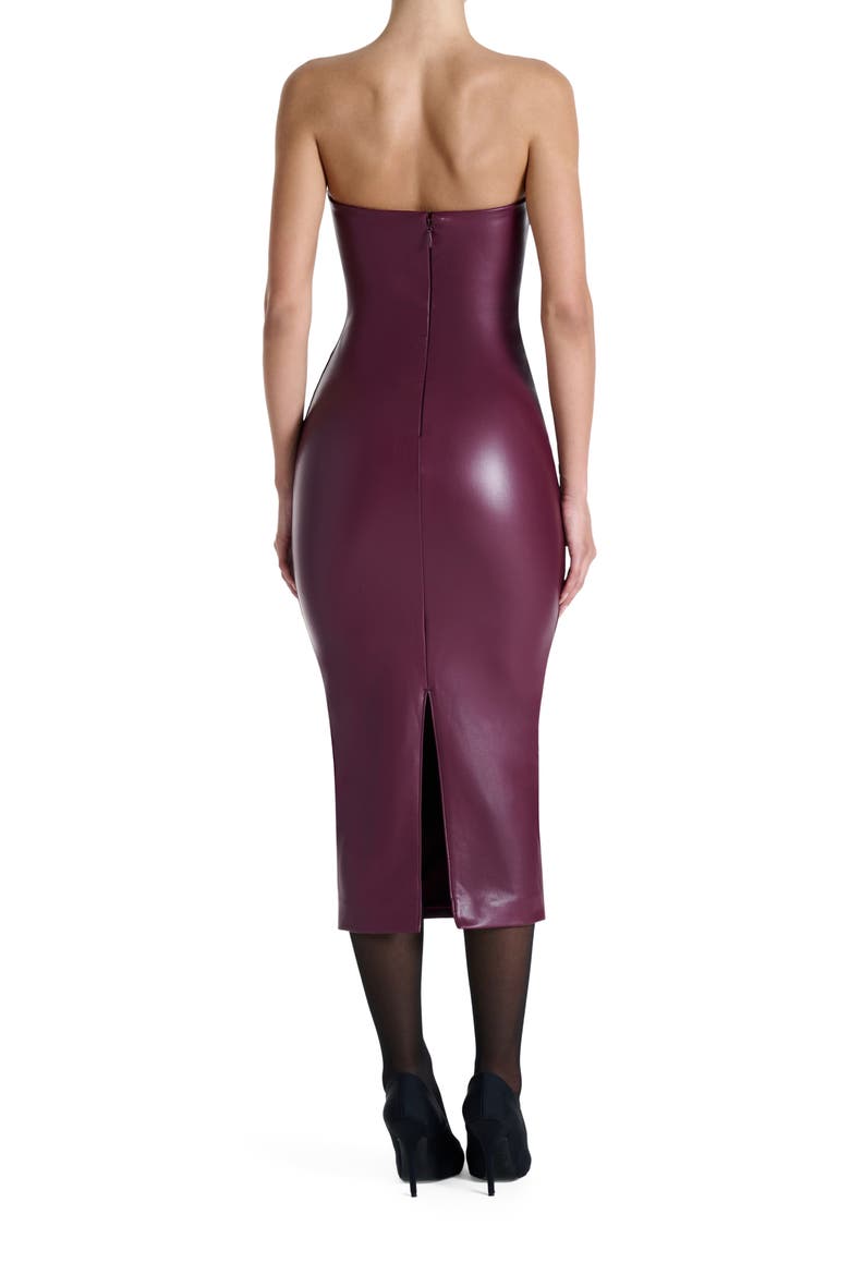 Strapless Faux Leather Body-Con Midi Dress, Alternate, color, BURGUNDY