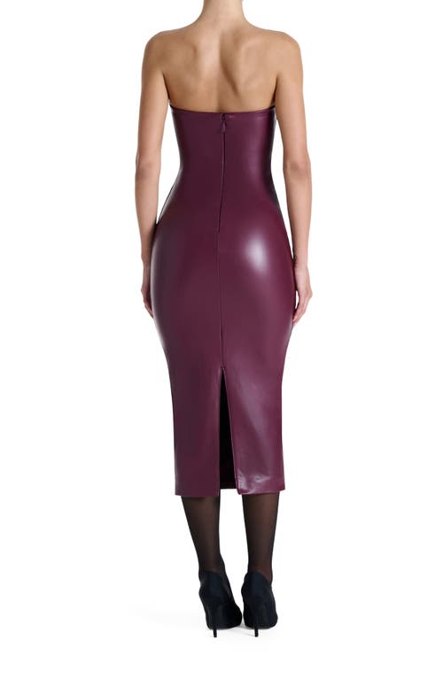 Naked Wardrobe Strapless Faux Leather Body-con Midi Dress In Burgundy