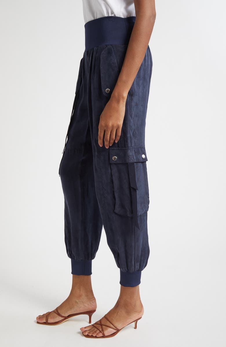 Cinq à Sept Harmony Washed Satin Twill Cargo Parachute Pants, Alternate, color, Navy