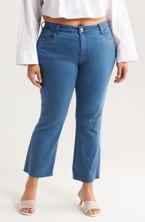 Kelsey Raw Hem High Waist Ankle Flare Jeans (Ocean Blue) (Plus)