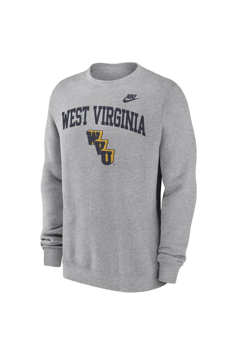 Men's Nike Heather Gray West Virginia Mountaineers Legacy Classic Tackle Twill Embroidered Arch Over Logo Pullover Sweatshirt, Alternate, color, Heather Gray