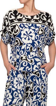 MELLODAY Floral Print Short Sleeve Top