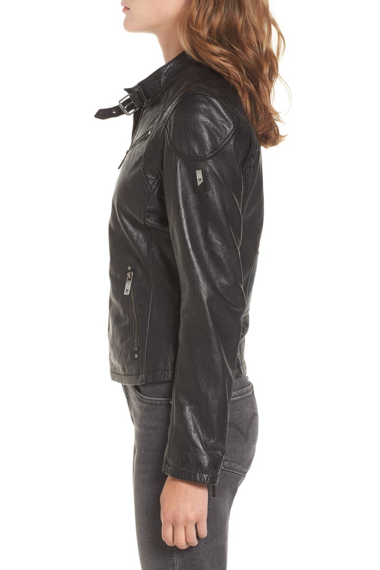 Leather Lambskin Leather Moto Jacket, Alternate, color, BLACK