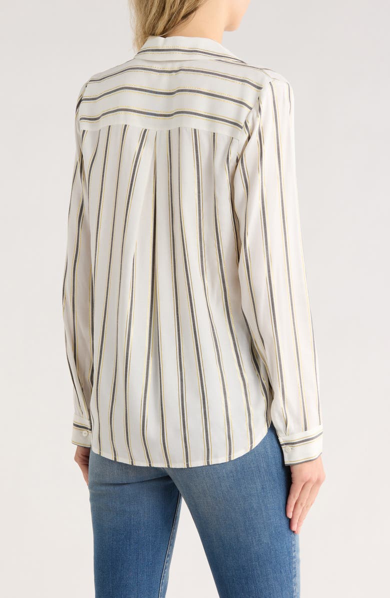 L'AGENCE Holly Long Sleeve Button-Up Shirt, Alternate, color, Ivory/ Black/ Gold Stripe