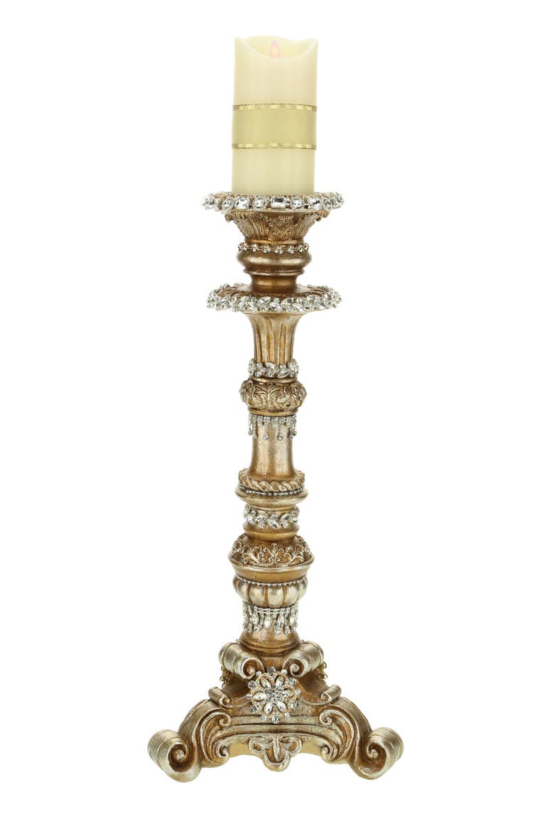 Jeweled Pillar Candleholrder, Large, Main, color, Gold