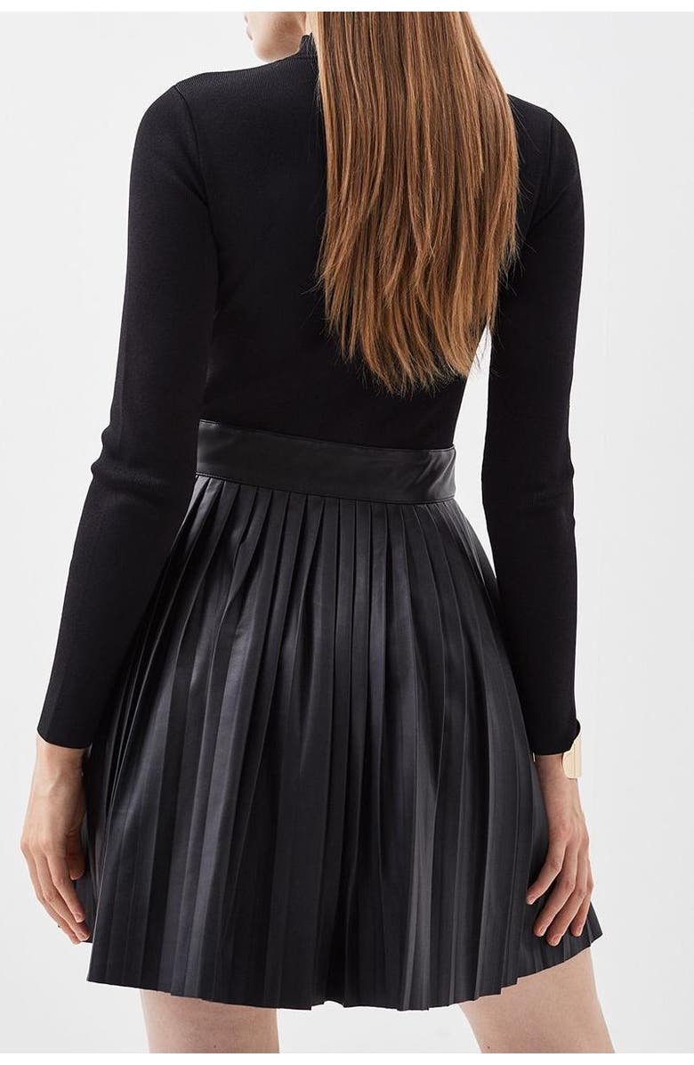 Karen Millen Knitted Top Pleated Skater Dress, Alternate, color, Black