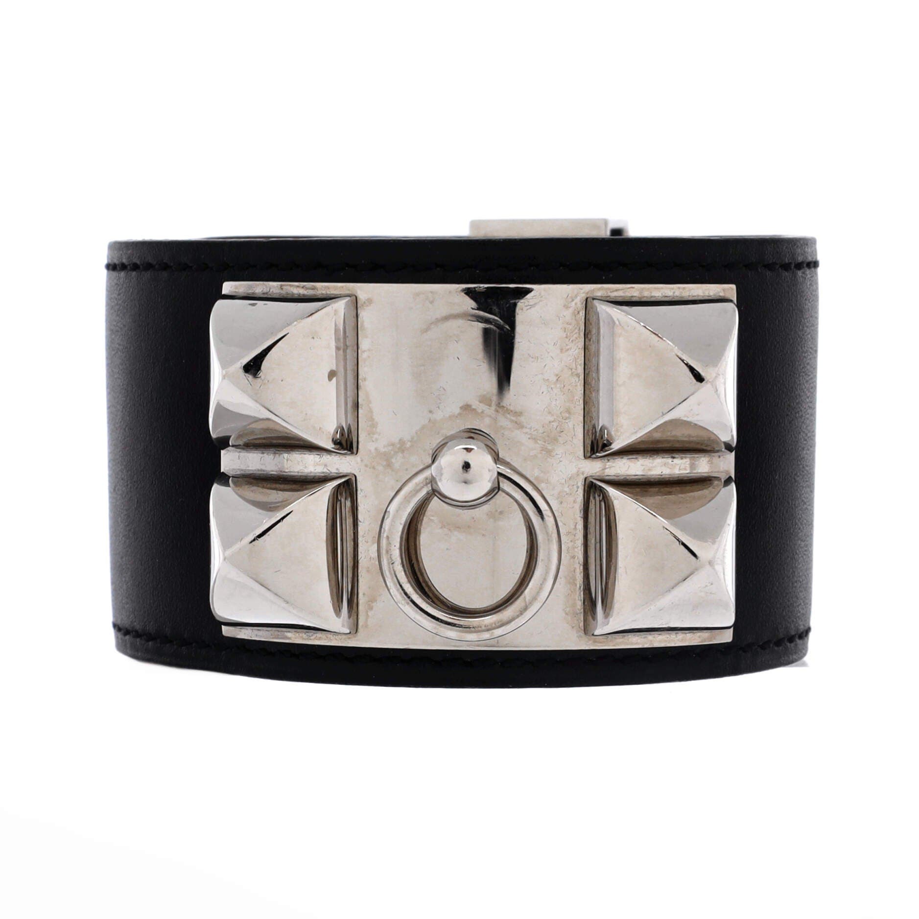 Pre-Owned Hermes Collier de Chien Bracelet Leather, Alternate, color, Black