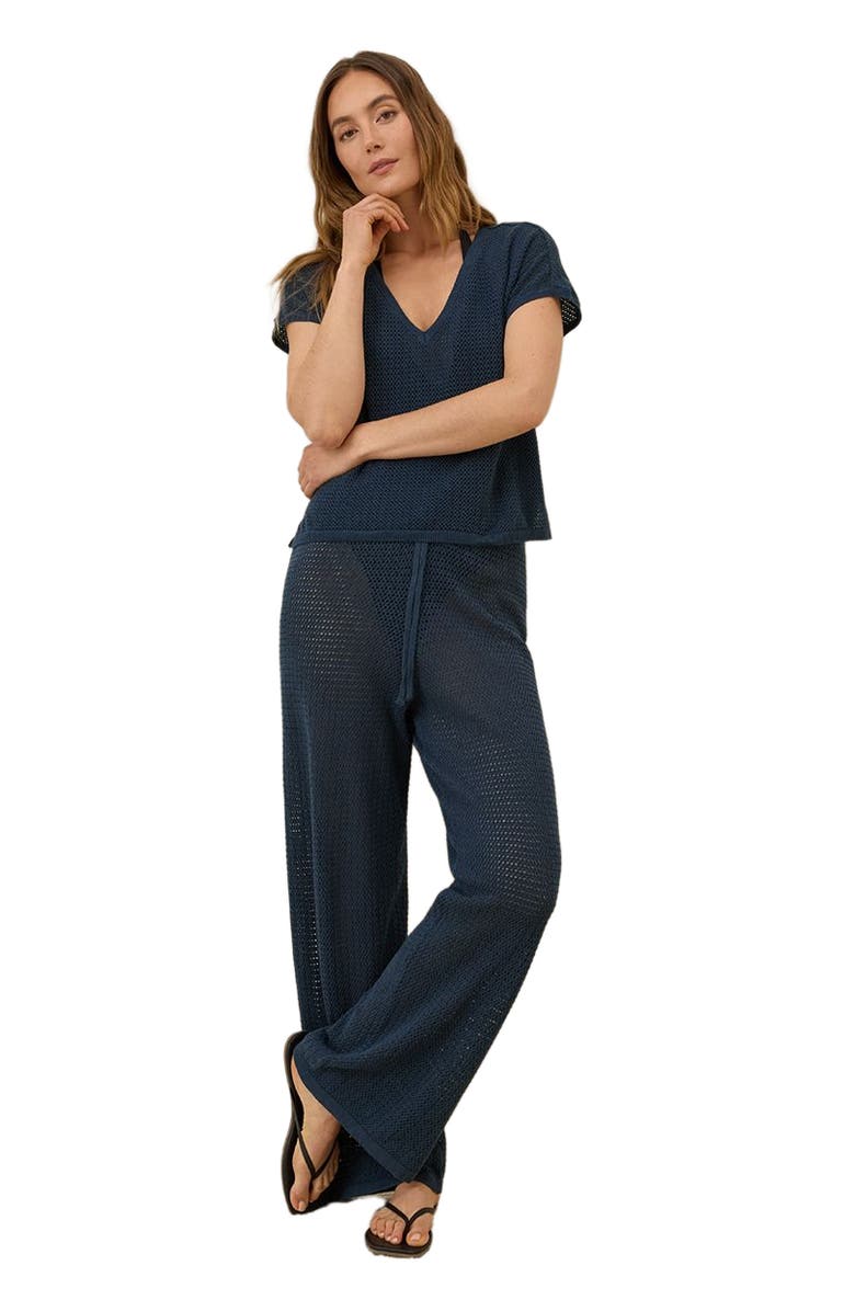 Pact Beachside Linen V-Neck Top Made with Organic Cotton, Main, color, French Navy