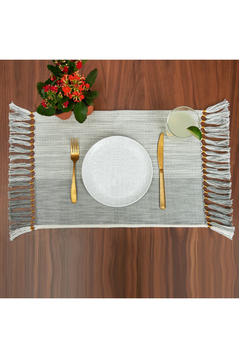 Kerbey Boulder Tasseled Placemats Set of 4 For Dining, 13" x 19", Alternate, color, Blue