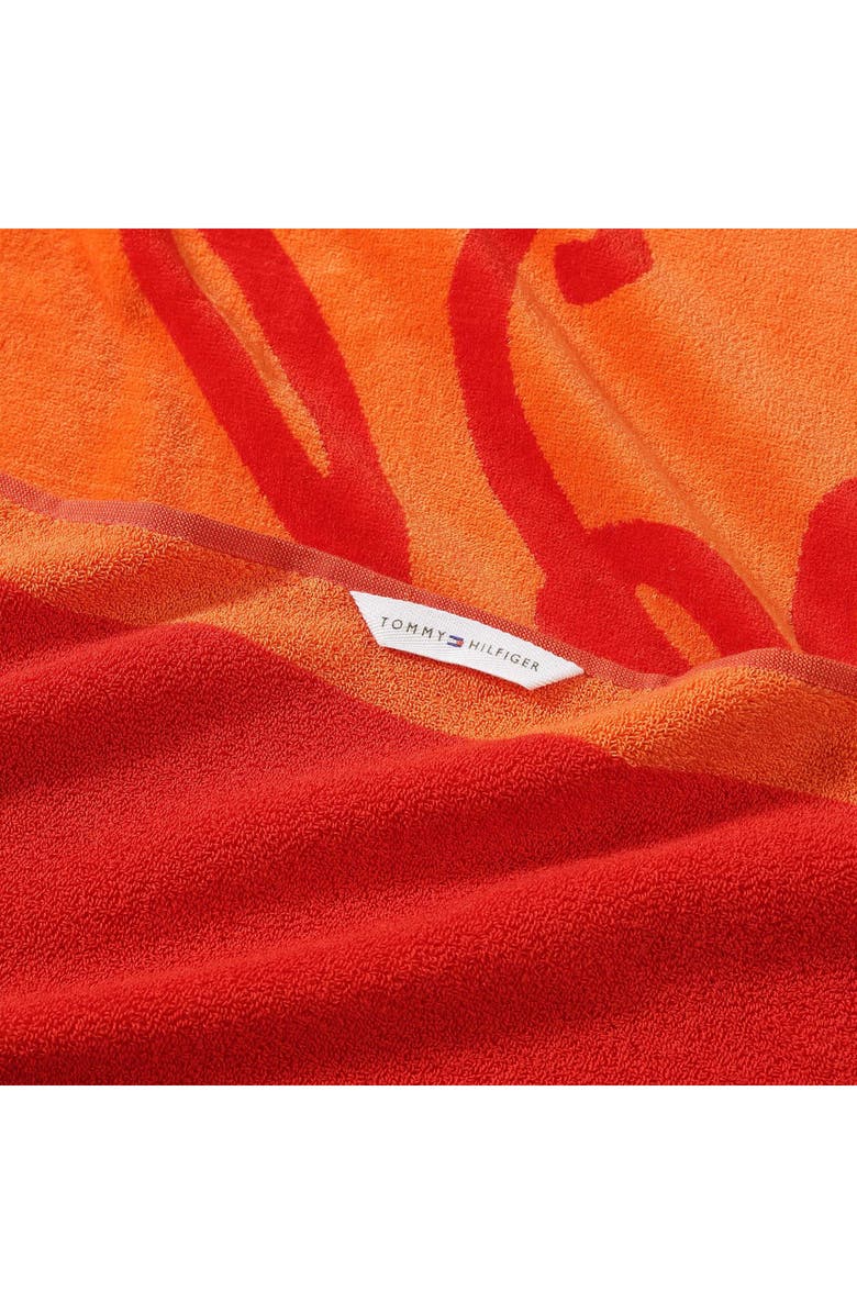 Tommy Hilfiger Colorblock Monogram Beach Towel, Alternate, color, Orange/ Cherry