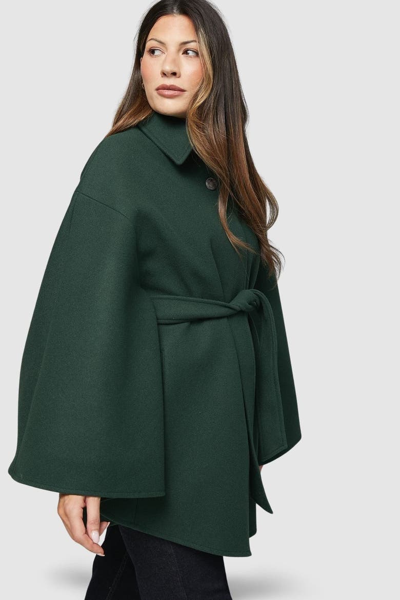 Wool Mix Belted Cape, Alternate, color, Teal