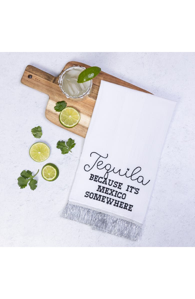 Totalee Gift Tequila Silver Fringe Tea Towel Cotton White, Alternate, color, White