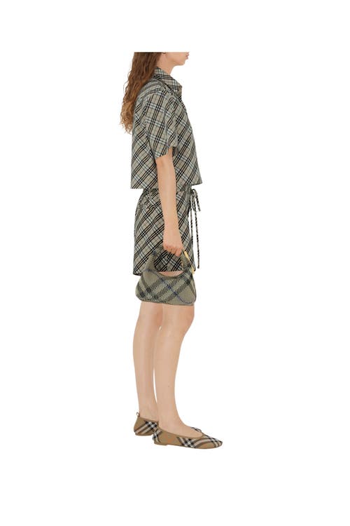 Burberry Check Short-sleeve Crop Button-down Shirt In Husk