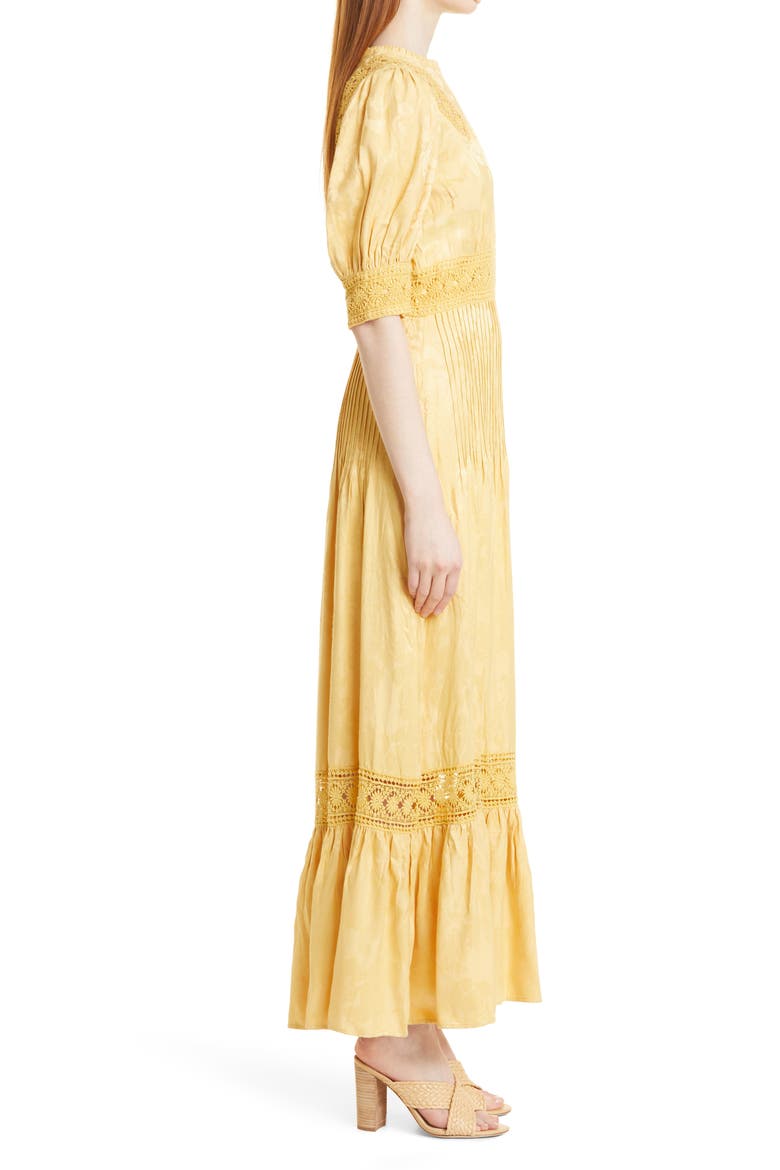 Puff Sleeve Lace Trim Jacquard Maxi Dress, Alternate, color, YELLOW