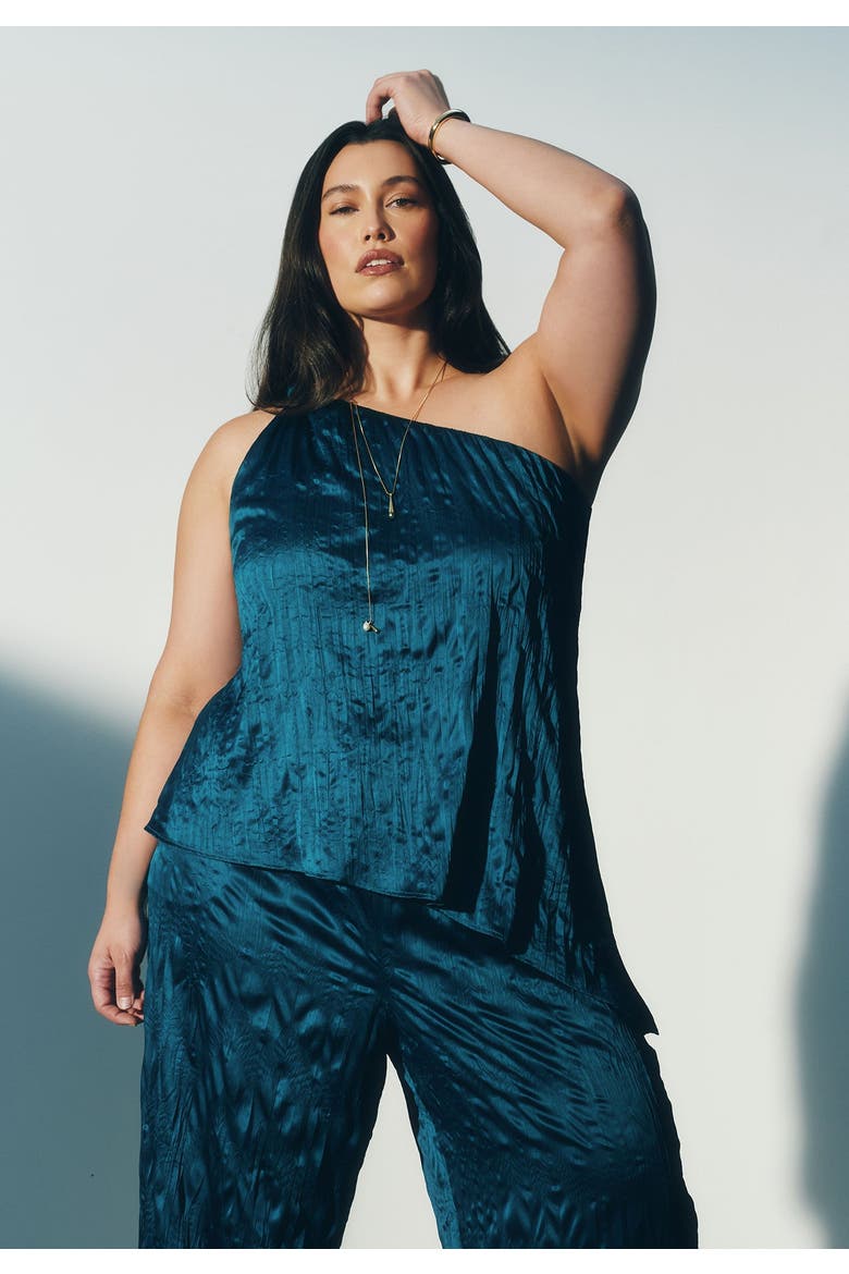 Asymmetric Bubble Crop Top, Main, color, TEAL PINE
