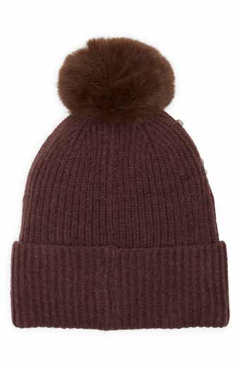 Studded Beanie with Faux Fur Pom