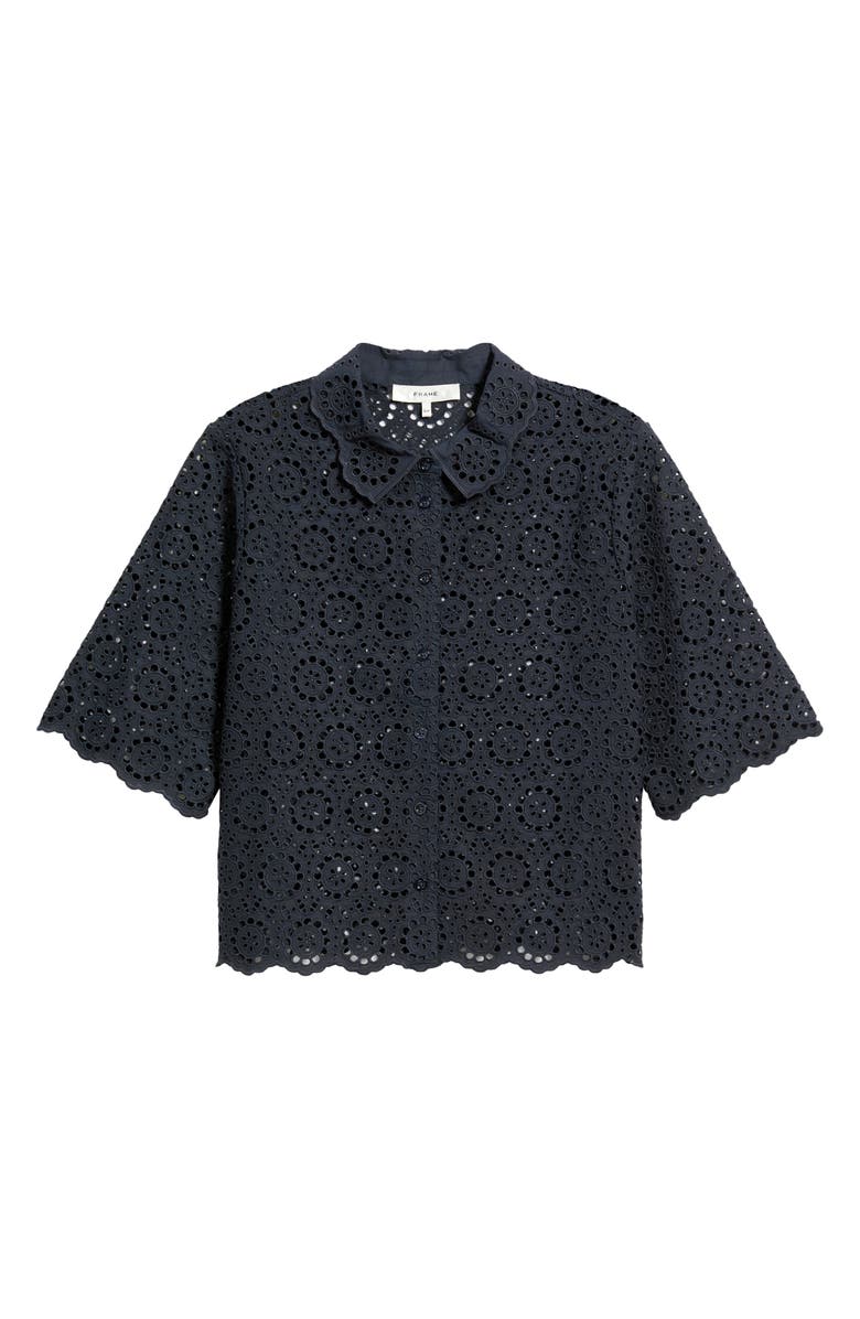 FRAME The Petal Eyelet Crop Shirt, Alternate, color, Navy