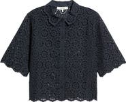 FRAME The Petal Eyelet Crop Shirt