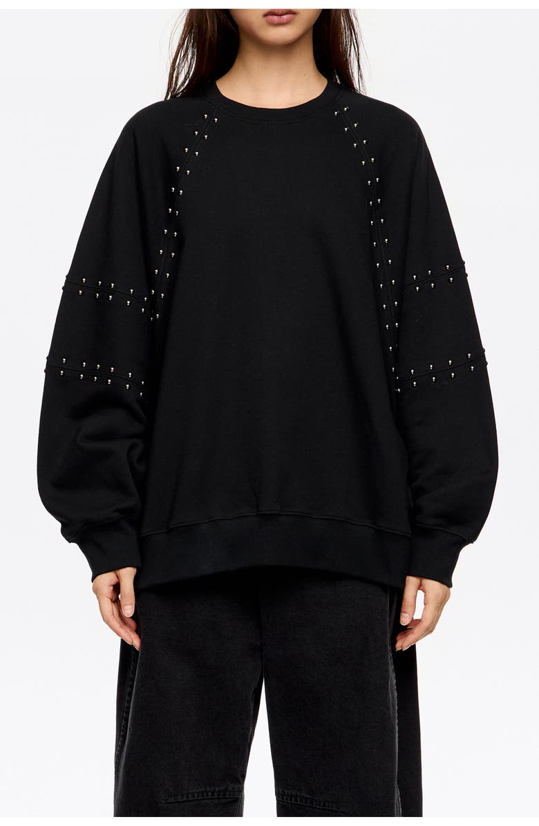 Bimba y Lola Studded Sweatshirt, Main, color, Washed Black