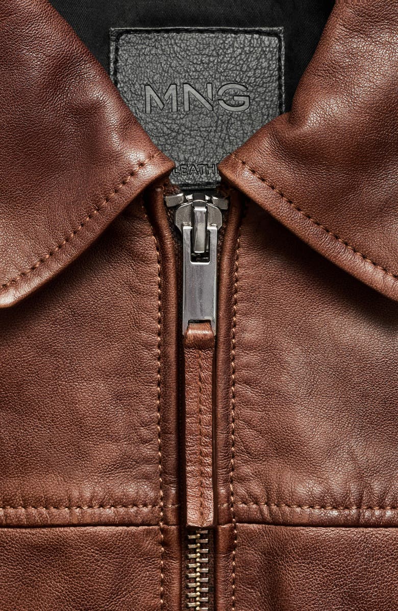 MANGO Leather Bomber Jacket, Alternate, color,