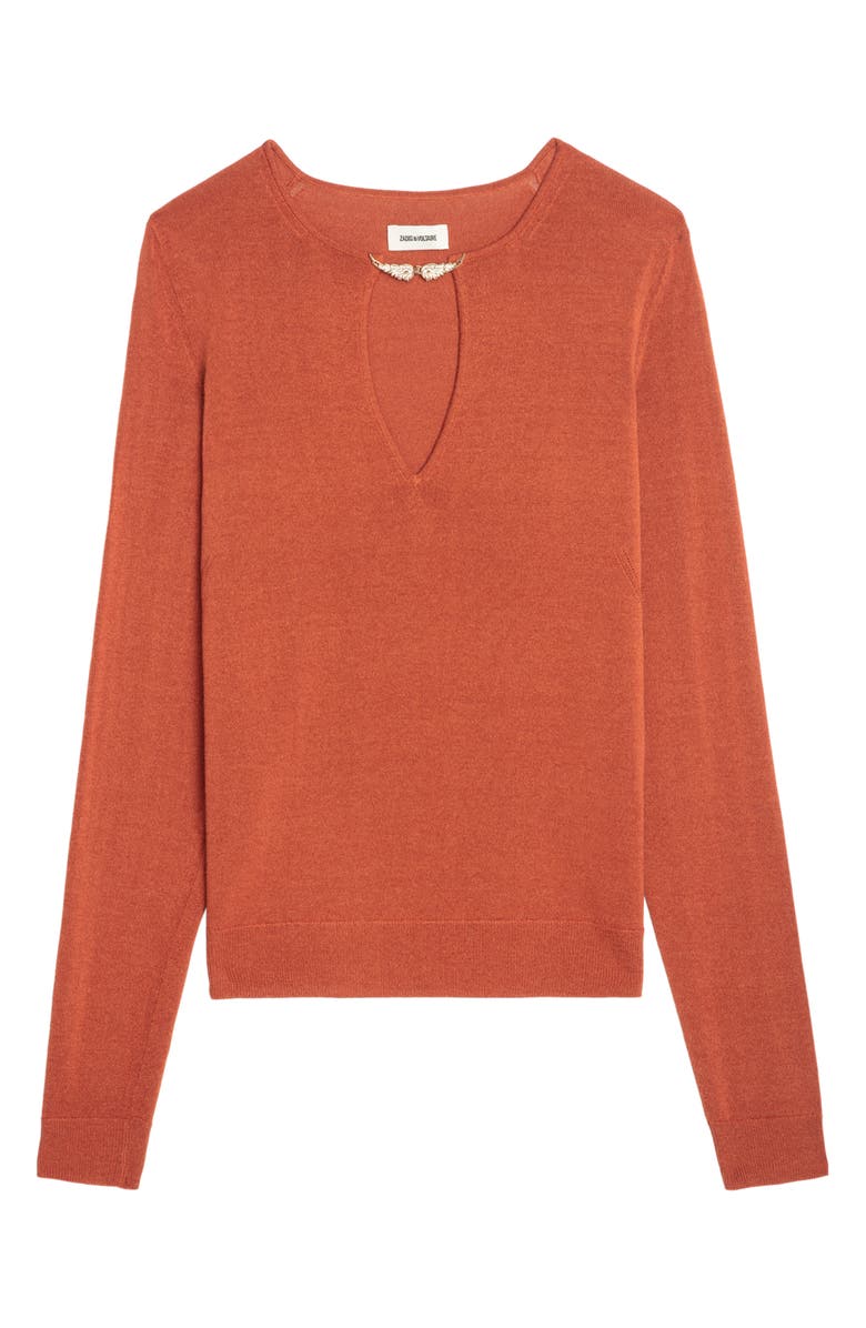 Zadig & Voltaire Sayan Crystal Detail Keyhole Neck Sweater, Alternate, color,