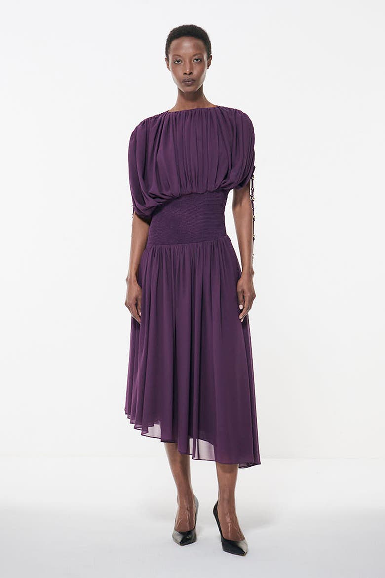 Smocked Waist Ruched Sleeve Dress, Main, color, Dark Purple