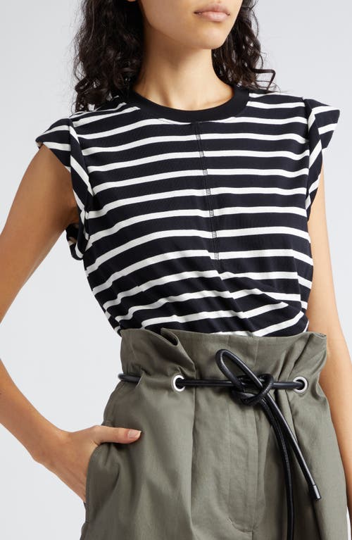 3.1 Phillip Lim Cotton Striped Rolled Sleeve Top In Black Multi Stripe