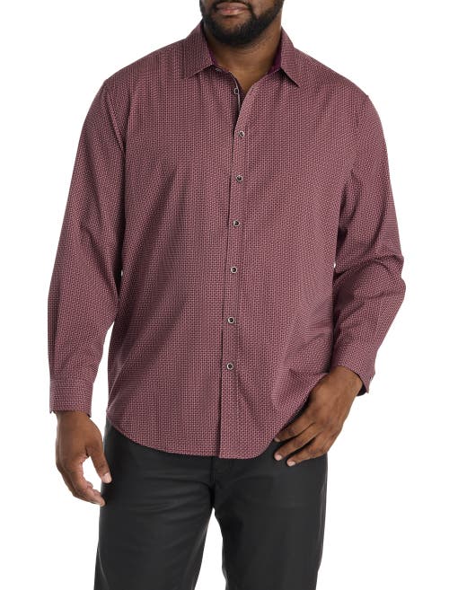 Synrgy By Dxl Big & Tall Micro Print Sport Shirt In Burgundy
