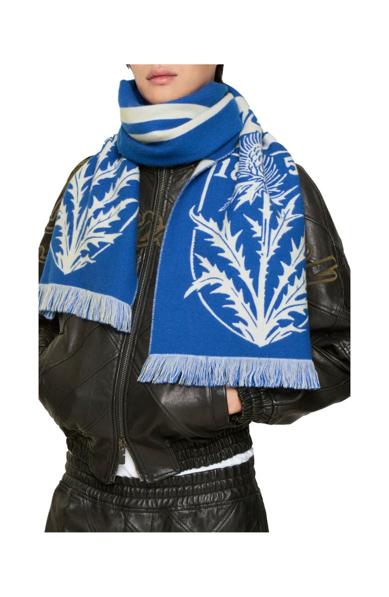Burberry Thistle Shield Wool Scarf, Alternate, color, Flag Blue