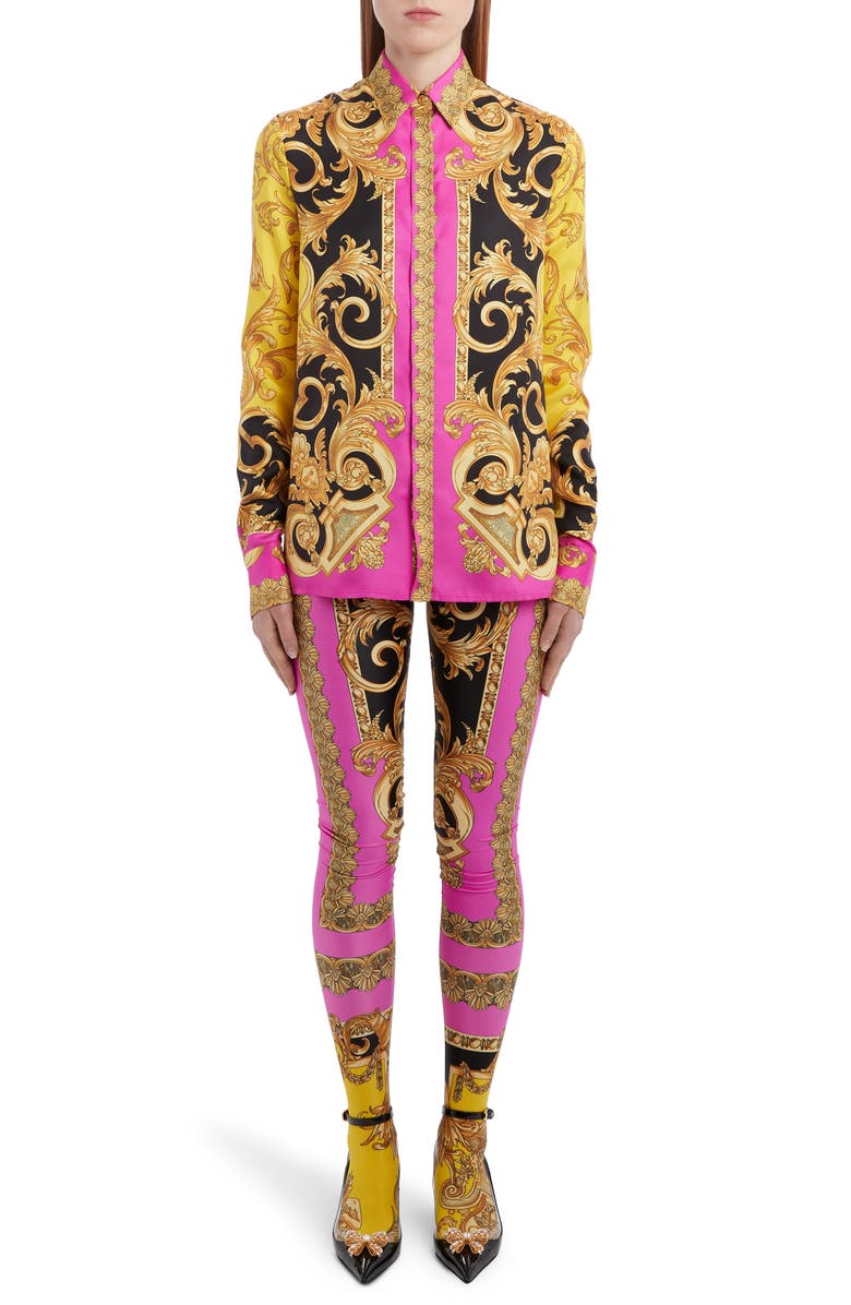 Versace Barco Print Silk Blouse, Alternate, color, 