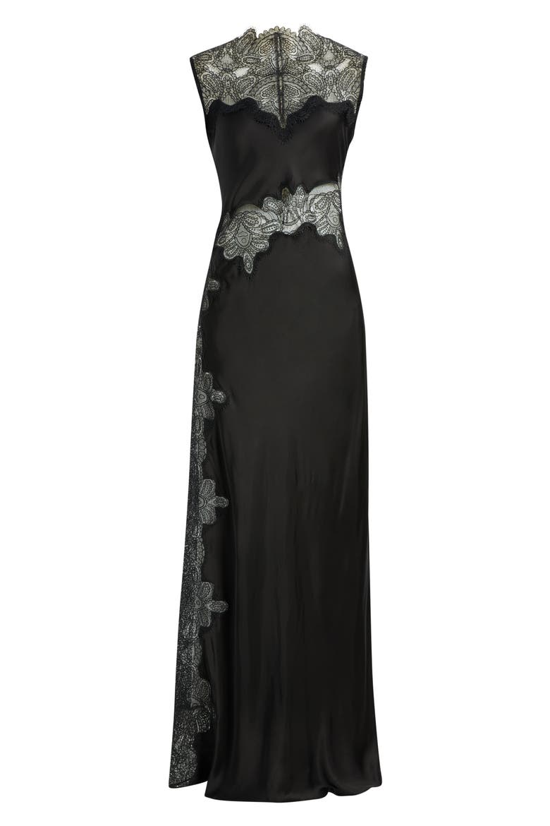 Jamila Lace Trim Gown, Main, color, BLACK