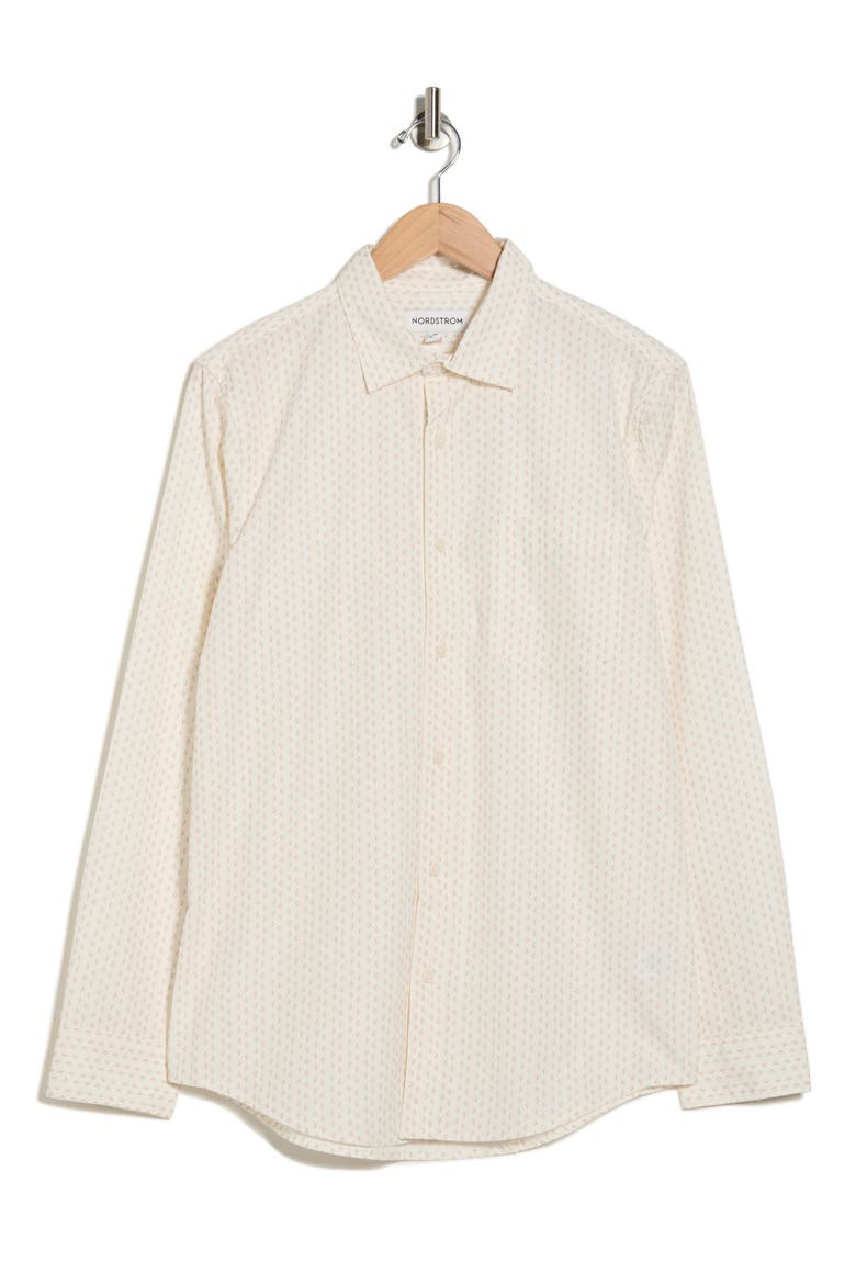 Diamond Print Cotton Button-Up Shirt, Alternate, color, WHITE GARDENIA DIAMOND GEO