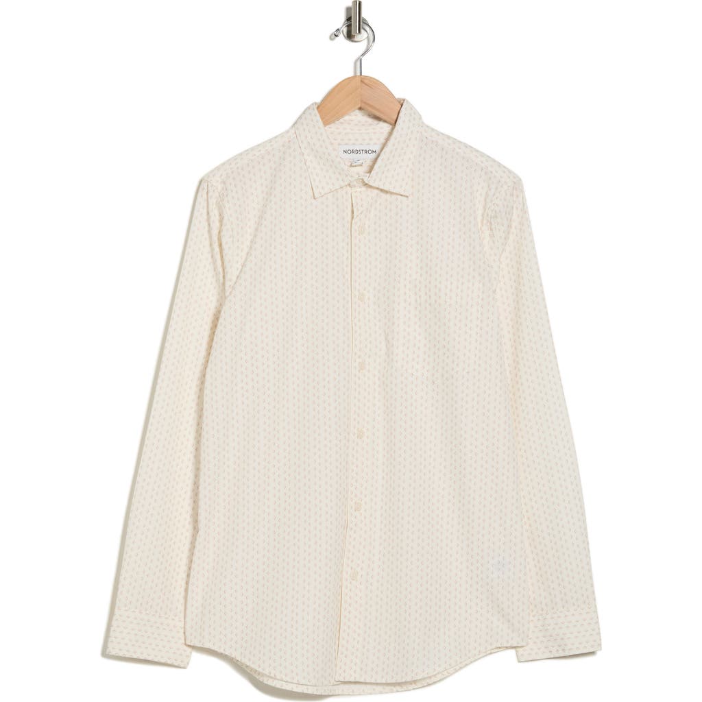 Nordstrom Diamond Print Cotton Button-up Shirt In Neutral